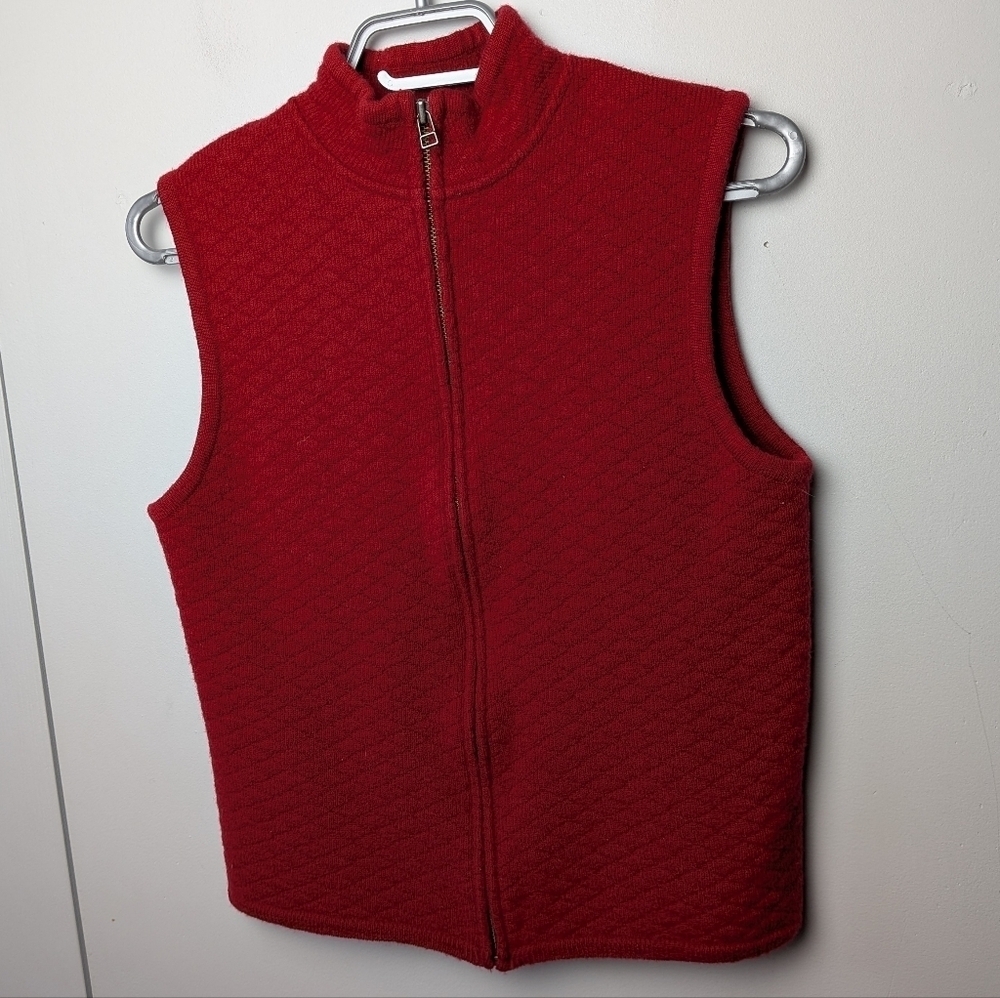WOOLRICH Women Sleeveless Vest Size M Red 100% Wool Full Zip Closure Super Soft